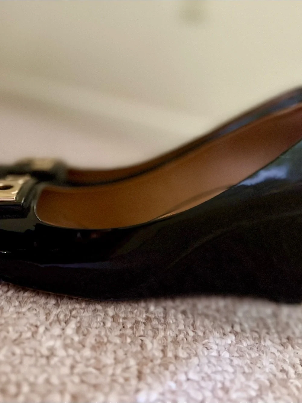 Tory Burch Black Patent Leather Heels with Gold Logo